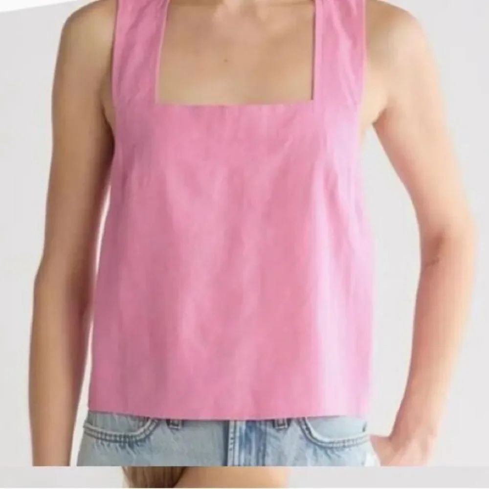 Madewell Pink 100% Linen Cross-Back Sleeveless Top